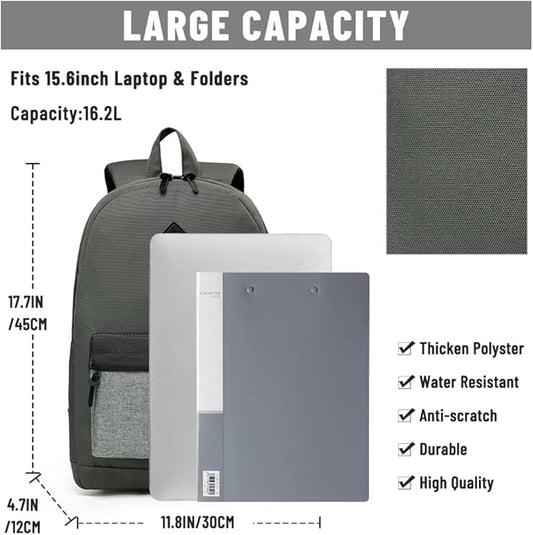VASCHY Backpack for Men Women, Water-Resistant School Backpack Bookbag Schoolbag Casual Daypack Work Gray