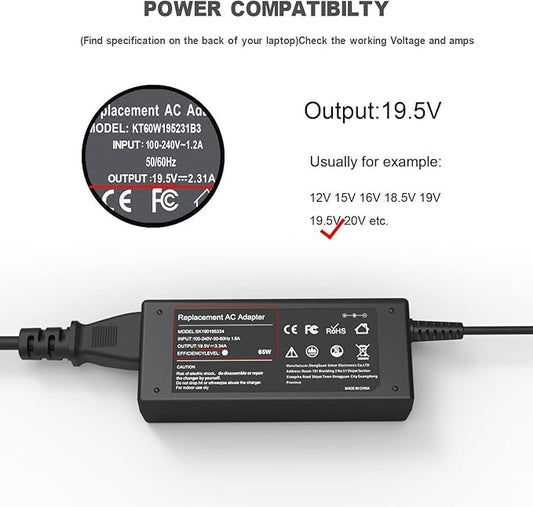 45W 65W Computer Charger Compatible with Dell Inspiron 11 13 14 15 3000 5000 7000 inspiron 3452 3551 3552 3558 3559 5552 5555 5558 5559 5565 5567 5568 5570 5578 P51F P25T P24T P57G Power Cord