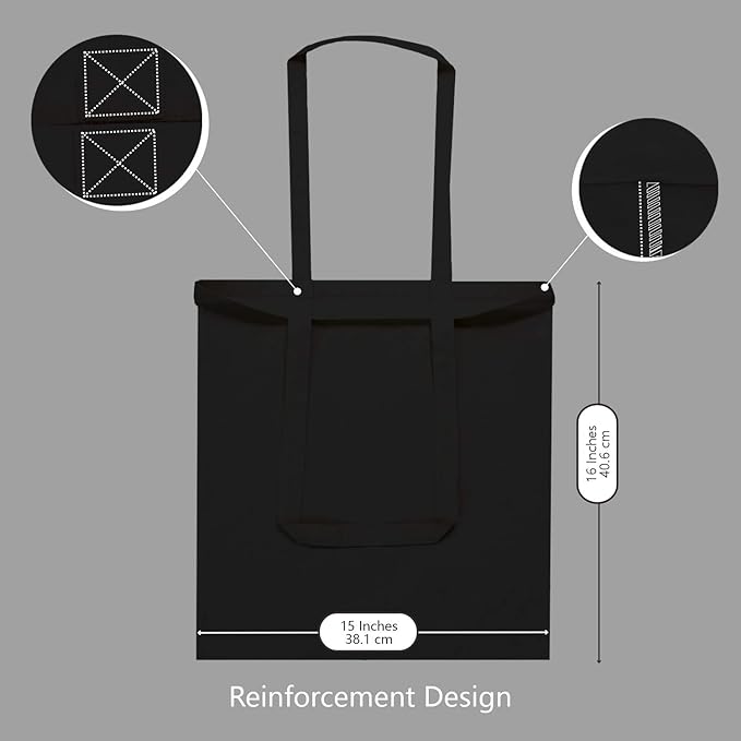 TOPDesign 6-Pack Economical 16"x15" Black Cotton Tote Bag, Lightweight Medium Reusable Grocery Shopping Cloth Bags, Suitable for DIY, Advertising, Promotion, Gift, Activity
