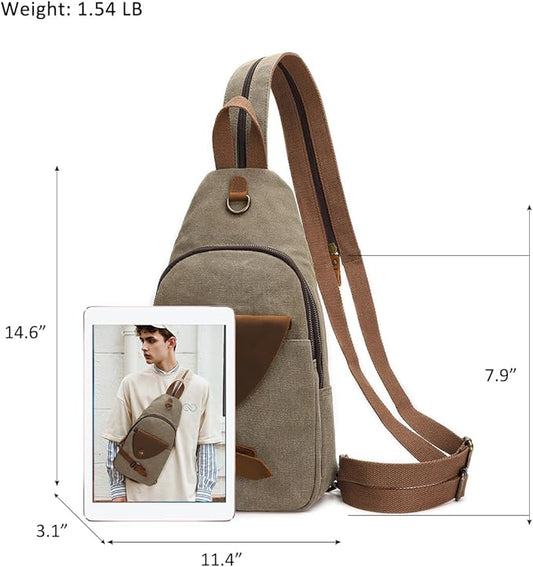 KL928 Canvas Sling Bag Crossbody Backpack Shoulder Casual Rucksack for Men Women,Olive Green