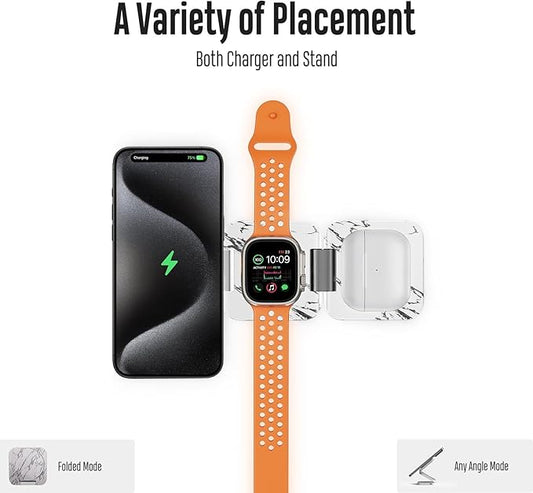 Fast Wireless Charger, Magnetic Foldable 3 in 1 Charging Station for iPhone 17/16/15/14/13/12 Pro/Plus/Pro Max, 5W Portable Charger for Apple Watch9/8/7/6/5/4/SE, for Airpods