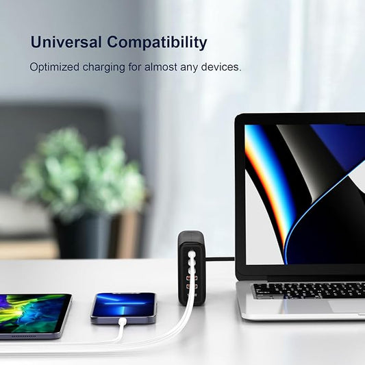 USB c Charger Block 120w Multi 5 Port Charger Block with USB Type c qc3.0 Family-Sized Hub USB Strip Compatible with iPhone Android Smartphone