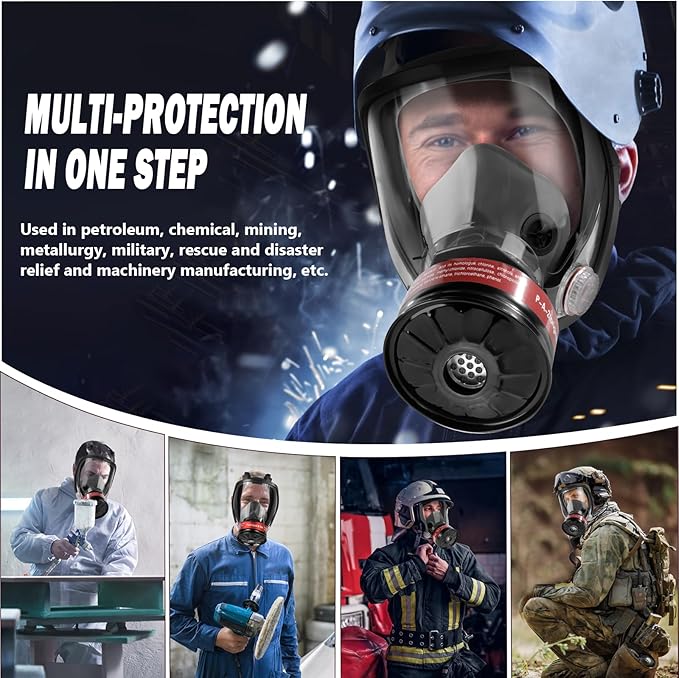 Full Face Gas Respirator Mask - Gas Masks Survival Nuclear and Chemical with Activated Carbon Filters