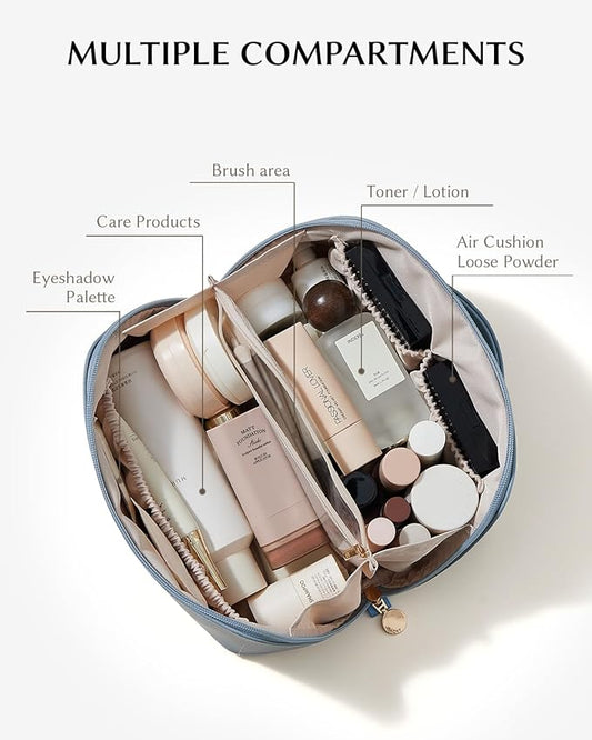 EACHY Travel Makeup Bag,Large Capacity Cosmetic Bags for Women,Waterproof Portable Pouch Open Flat Toiletry Bag Pattern Makeup Bag