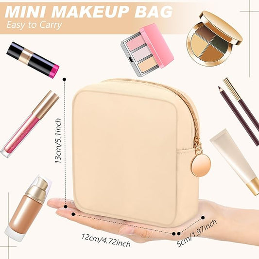 Kacctyen 12 Pcs Mini Makeup Bag Nylon Small Pouch for Purse Mini Square Nylon Pouch with Zipper Small Cosmetic Travel Makeup Bag Purse Organizer for Women(Beige Color,Regular)