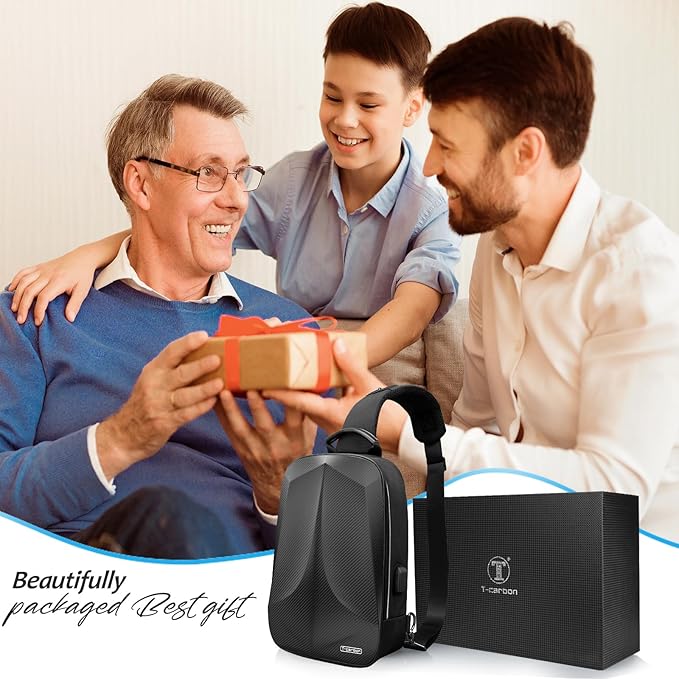 T-carbon Anti-Theft Crossbody Bag for Men,Travel Sling Bag Real Carbon fiber Hard Shell,Single Strap Backpack with USB and Reset Lock for Hiking Traveling Sporting Cycling Daily