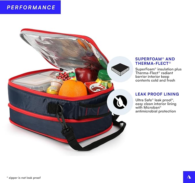 Arctic Zone Ultimate Expandable Insulated Lunch Box, Dual Compartment Insulated - Navy