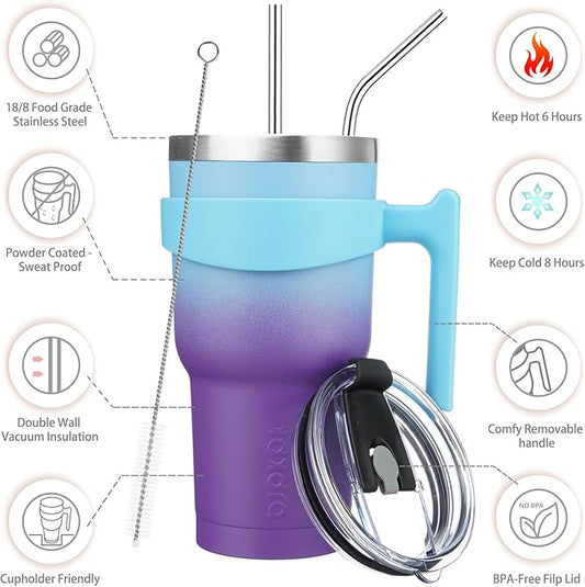BJPKPK 30 oz Tumbler With Handle Insulated Tumbler With Lid And Straw Stainless Steel Travel Mug Coffee Cups,Ocean Dream