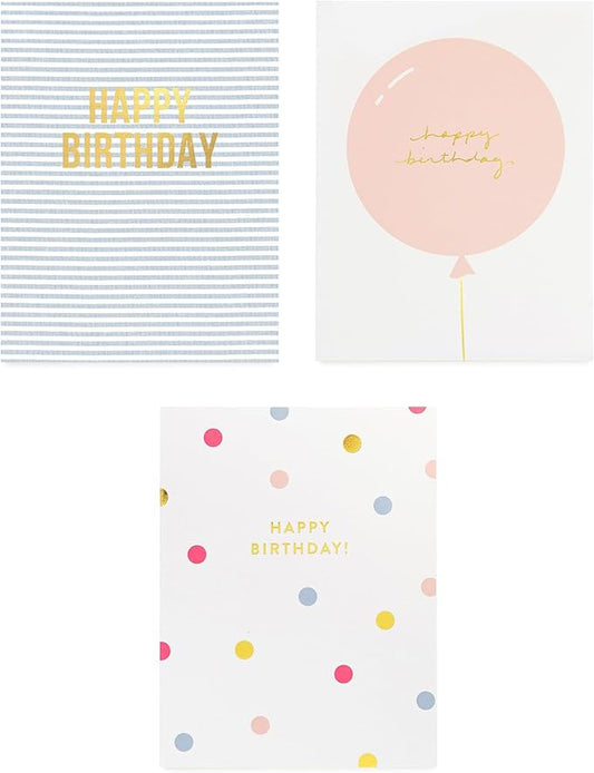 Sugar Paper Birthday Card Box, Greeting Assortment, Set of 12 Birthday Cards and Envelopes, Blank Inside, 6.25" x 2" x 5" Storage Box, 4.25" x 5.5"