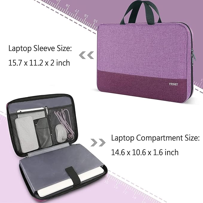 Ytonet Laptop Sleeve Case 15.6 Inch, Slim Water Resistant TSA Carrying Case with Handle, Protective Laptop Cover Compatible with HP Dell Lenovo Asus Notebooks, Gift for Women, Purple