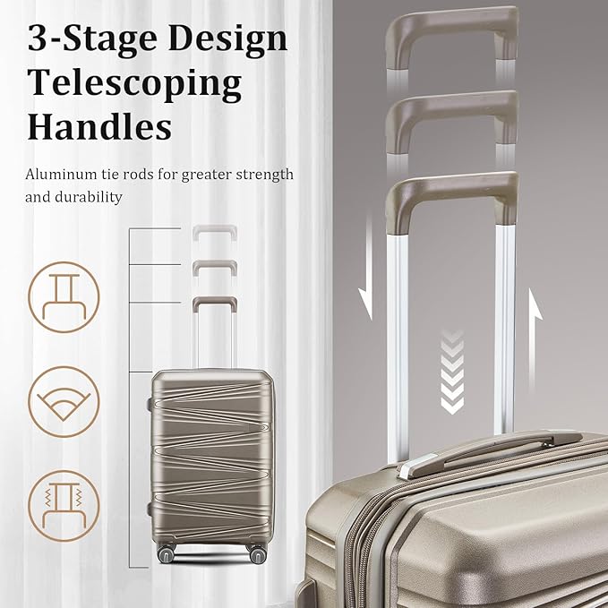 Luggage Set 4 Piece with Spinner Wheel, TSA Approved Expandable Hardshell Suitcase, Lightweight Travel Family Set for Men and Women(Champagne)