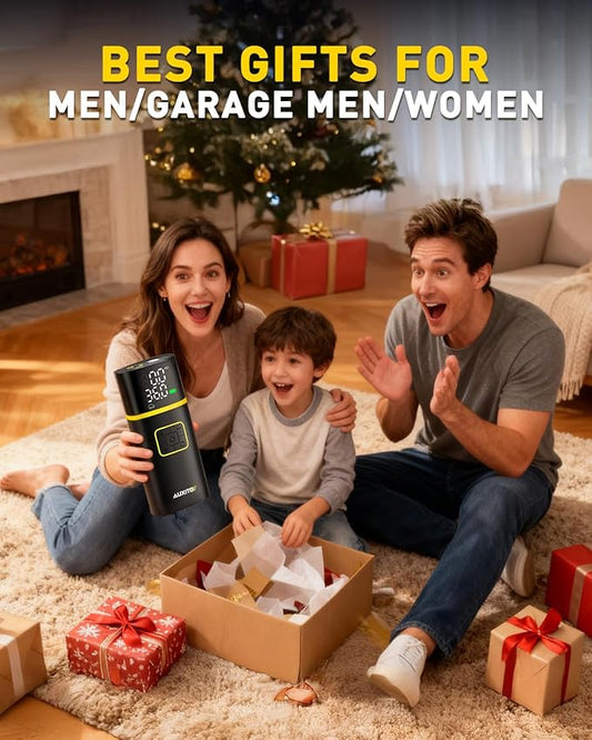 AUXITO Tire Inflator Portable Air Compressor - 150PSI Bike Pump 1Min Fast Inflate with Tire Pressure Gauge, LED Light & Car Accessories, Air Pump for Auto, Moto, Bike, Ball, Car Gifts for Men