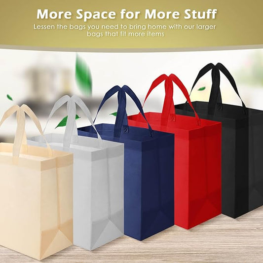 Reginary Reusable Totes Bags - 100 Pcs Non Woven Grocery Handle Bags for Shop Events & Retail Store(Multicolor)