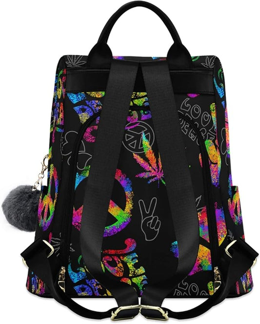 ALAZA Rainbow Peace Love Sign Gesture Backpack Purse for Women Anti Theft Fashion Back Pack Shoulder Bag