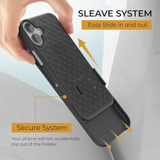 MOTIVE iPhone 16 Plus Holster Case, Belt Clip Case, Shell Holster Combo, Slim Rugged Drop Shockproof Protective Cover with Kickstand (6.7") | Ranger Series