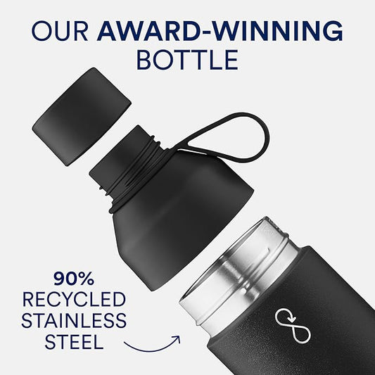 Ocean Bottle Original 25 oz | Stainless Steel Water Bottle | Reusable & Sustainable | Keeps Drinks Cold & Hot | Eco Friendly Gift (Obsidian Black)