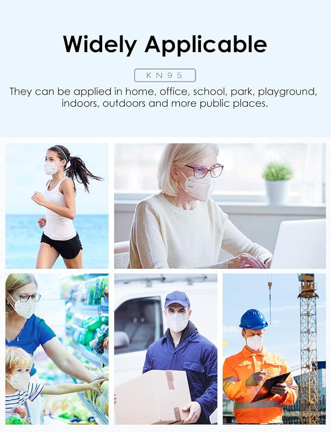 HUHETA KN95 Face Mask 60 Pack, 5-Ply Breathable & Comfortable Safety Mask, Filter Efficiency>=95%, Protective Cup Dust Masks Against PM2.5 - Individually Wrapped (White Mask)