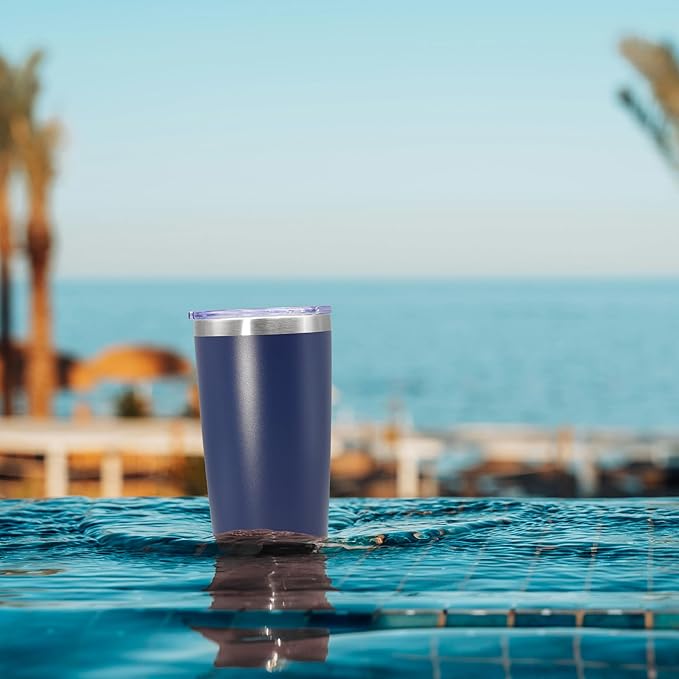 20 oz Tumbler Coffee Tavel Tumblers Bulk with Lid Stainless Steel Double Wall Vacuum Insulated Mug Powder Coated Cups fit Car Cupholder for Hot and Cold - Navy, 4Pack