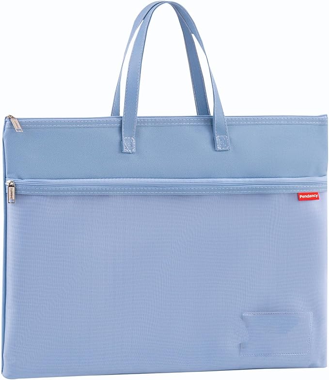 Pendancy Mesh Zipper Pouch A3 Size, Large Double Pocket Waterproof File Bag with Handle, 13x17 in Foldable Document Storage for Puzzle Project/Cross Stitch/Travel/Office(Advanced Blue)