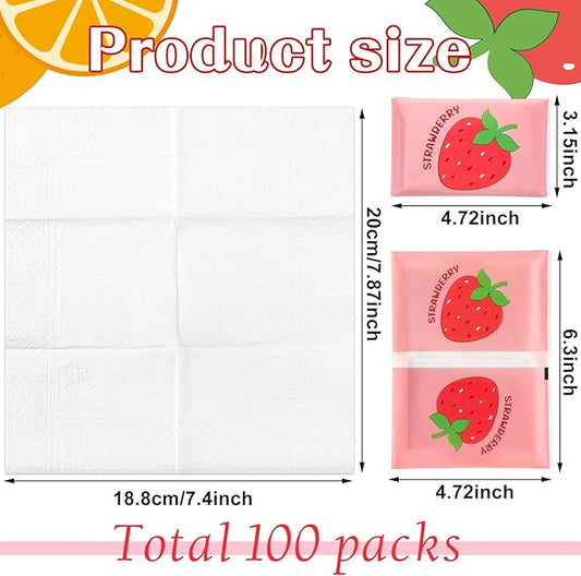 PerKoop 100 Pack Pocket Tissues Travel Slim Packs Small Facial Tissues Wallet Size Toilet Paper for Travel Guest Wedding Supplies, 4 Styles(Fruits)