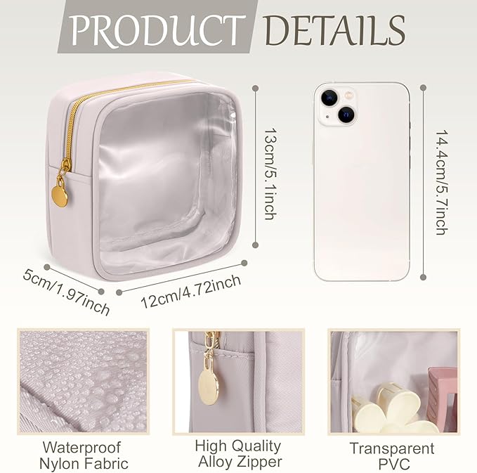 Kacctyen 12 Pcs Mini Makeup Bag Nylon Small Pouch for Purse Mini Square Nylon Pouch with Zipper Small Cosmetic Travel Makeup Bag Purse Organizer for Women(Morandi Color,Translucent)