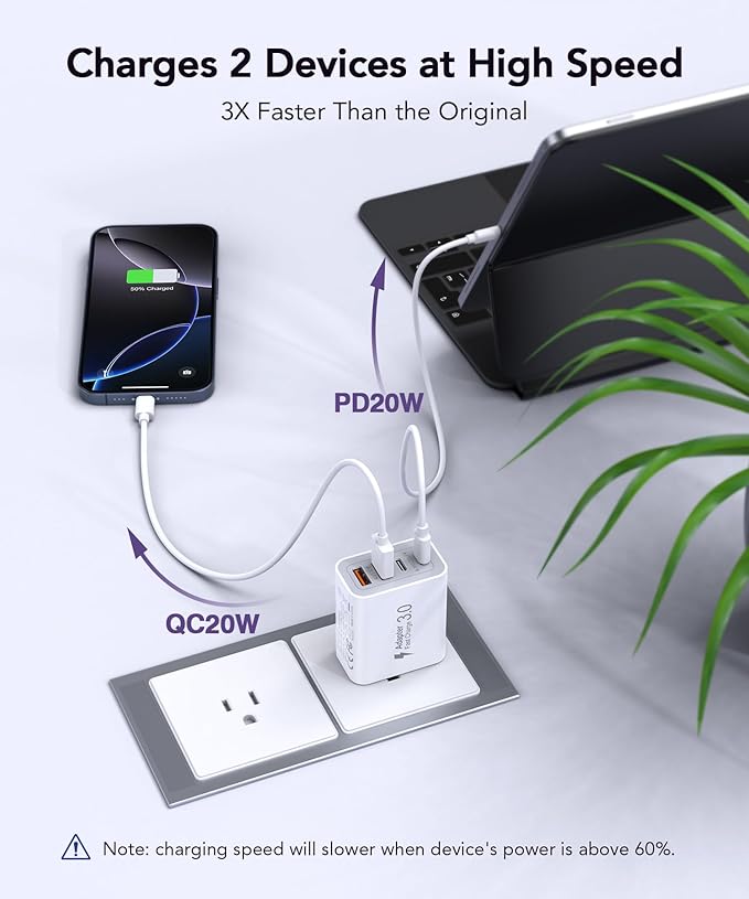 CSODINCE 3 Pack Fast Charging Block, 40W 4-Port Charger Cube Power Brick Plug Box Base Adapter for iPad/Pro/Mini, Compatible with iPhone 16/15/14/13/12, Galaxy, Motorola,Sony, Google Pixel, Tablet