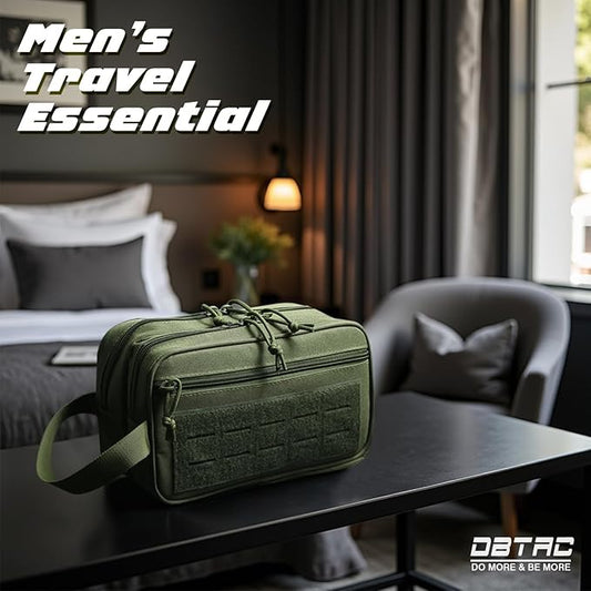 DBTAC Tactical Toiletry Bag for Men | Dry Wet Separate Hygiene Bag Compact Dopp Kit Mens Shaving Kit Travel shower Bag (OD Green)
