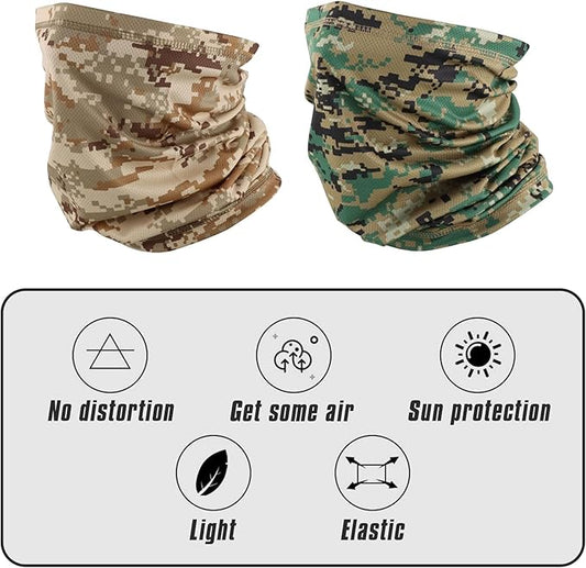 Neck Gaiter Face Mask, Sun Cooling Dust Camouflage Face Shield, Reusable Washable Bandana