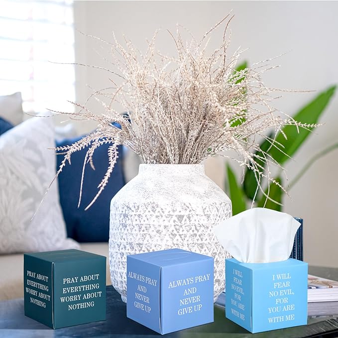 12 Pack Bible Verse Facial Cube Tissues Boxes 600 Sheets 3 Ply Small Christian Square Face Tissues Bulk for Car Bedroom Supplies