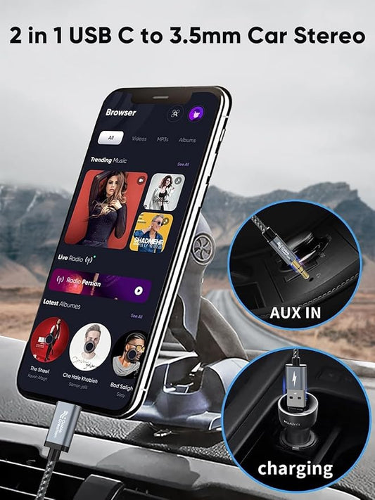 CableCreation USB C to 3.5mm Audio Cable with USB Charging Cable, Car Aux Cable, Type C to Aux Jack Headphone Car Stereo with 18W Charge for iPhone 16 15 Pro Max Plus, Galaxy S24/S23+, Pixel 9/8/7+