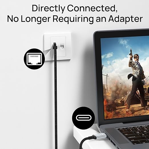 USB C to Ethernet Cable 15FT, Type C to RJ45 Nylon Cord, Gigabit Directly Connected, Compatible for MacBook Pro, iPad Pro, Smartphone, Laptop, PC