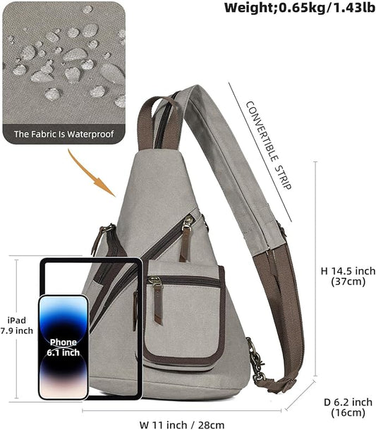 KL928 Canvas Sling Bag - Casual Crossbody Shoulder Daypack Rucksack Backpack for Men Women, Leaden