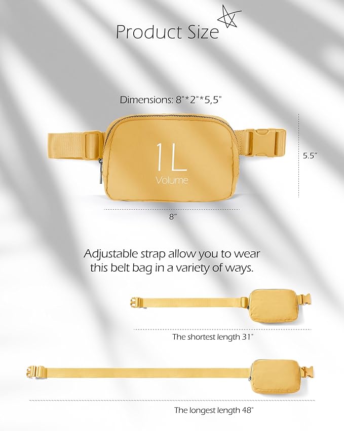 ODODOS Unisex Mini Belt Bag with Adjustable Strap Small Fanny Pack for Workout Running Traveling Hiking, Buff Yellow