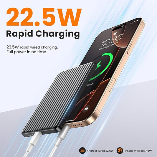 Magnetic Power Bank,Ultra Slim Wireless Portable Charger 5000mAh,20W PD Battery Pack Fast Charging,USB C in&Out Powerbank for iPhone 16/15/14/13/12 Pro Max
