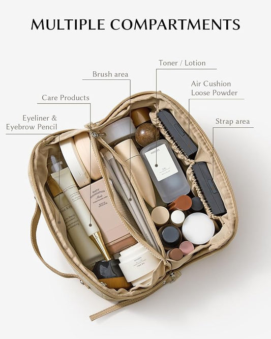 EACHY Travel Makeup Bag,Large Capacity Cosmetic Bags for Women,Waterproof Portable Pouch Open Flat Toiletry Bag Pattern Makeup Bag