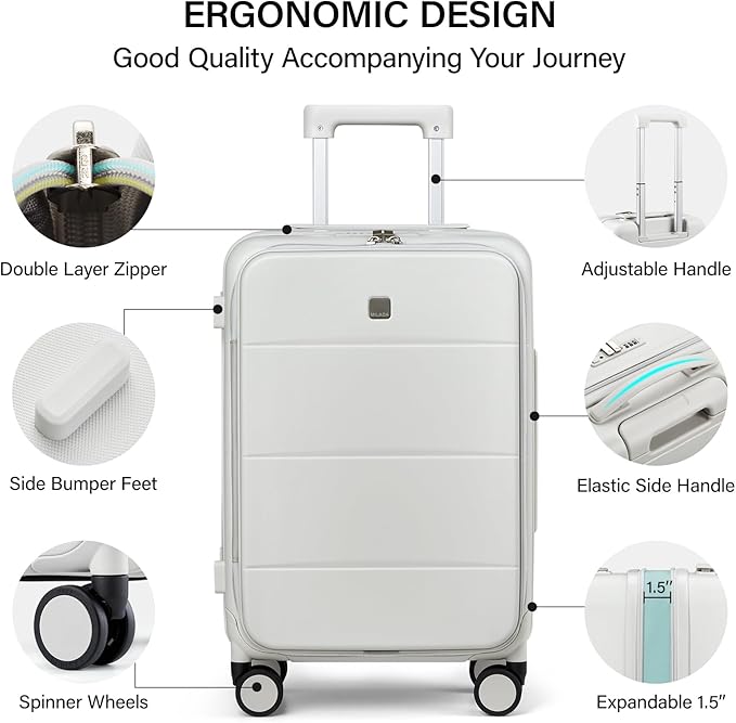 MILADA Expandable Checked Luggage 24 Inch Top Opening Travel Luggage Hard Shell Suitcases with Wheels TSA Approved Luggage Trunk Rolling Medium Checked Suitcase, White