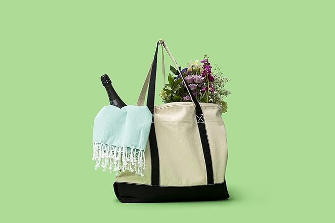 Extra Large Canvas Tote Bags with Zipper - 22 Inches Heavy Duty, Premium Zippered Tote Bag - Zip Top, 100% Organic Cotton, Sturdy, Washable Large Cotton Tote Bags - Multipurpose Canvas Shopping Bag