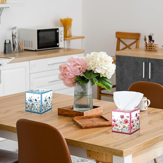 12 Pack Floral Facial Tissues Cube Boxes 600 Sheets 3 Ply Small Square Wildflowers Face Tissues Bulk for Summer Fall Car Bedroom Supplies