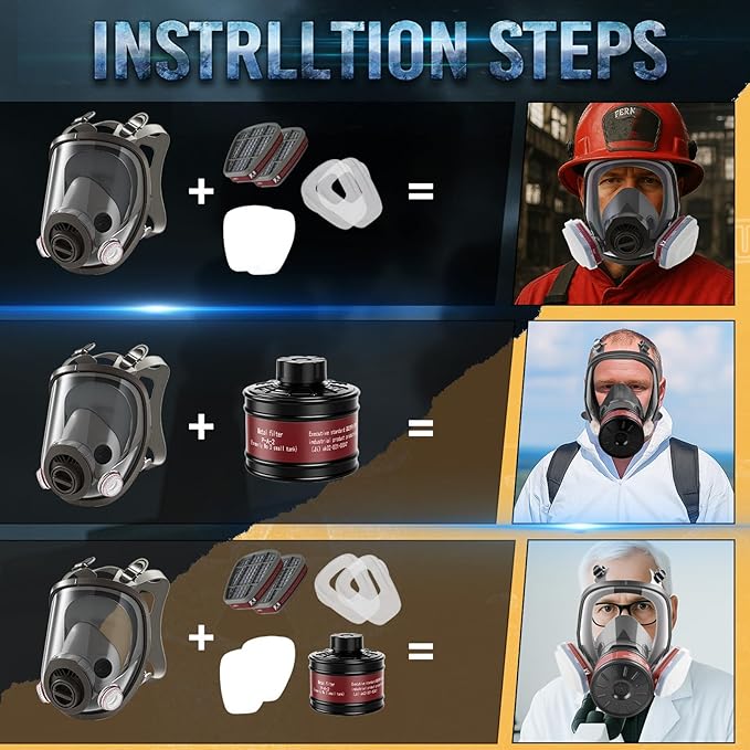 4Pack Full Face Gas Mask: Gas Masks Survival Nuclear and Chemical with 6001 & 40MM Activated Carbon Filter Full Face Respirator Mask Used for Dust Spray Machining Soldering Polishing Welding
