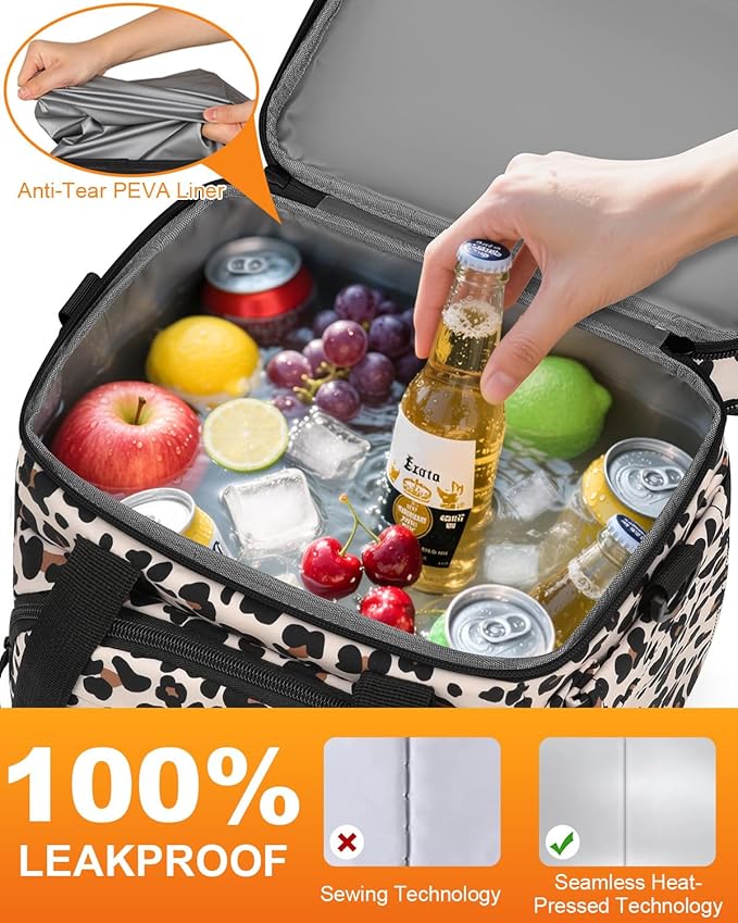 Lunch Box For Men Women Double Deck Insulated Lunch Bag For Men Woman Leakproof Expandable Cooler Bag with Adjustable Shoulder Strap for Work Picnic School(Leopard,16L)