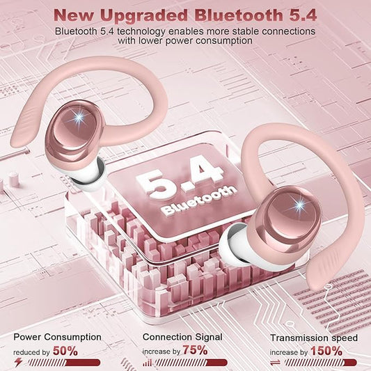 Wireless Earbuds Sport, Bluetooth 5.4 Headphones with Earhook, 2025 Hi-Fi Stereo Over Ear Buds, 50H Earphones with 4 ENC Noise Canceling Mics, IP7 Waterproof Headset for Running Workout (Android/iOS)
