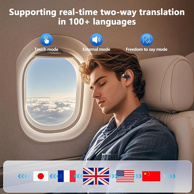 AI Translation Earbuds Real Time, 144 Language Translator Earbuds with APP Compatible with iOS & Android, Bluetooth Headphones Translating Device for Travel Business and Learning - Black