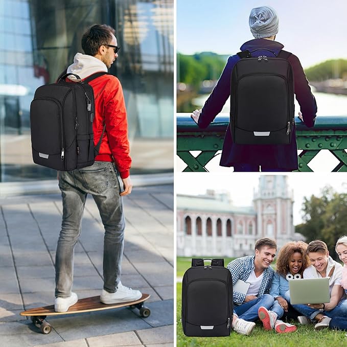 Laptop Backpack for Men & Women - USB Charging Port Anti Theft Water Resistant Business College Backpack Fits 15.6 Inch Laptop,Black 30L