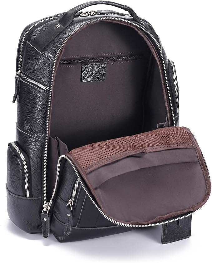 LANNSYNE Leather Backpack for Men, 15.6" Laptop Backpack Camping Travel 24L Rucksack