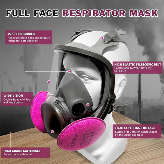 Gas Mask Survival Nuclear and Chemical, Respirator with Filters for Asbestos, Fume, Resin, Painting and Dust