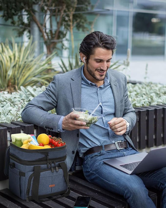 Lunch Box For Men Women Double Deck Insulated Lunch Bag For Men Woman Leakproof Expandable Cooler Bag with Adjustable Shoulder Strap for Work Picnic School(Blue,16L)