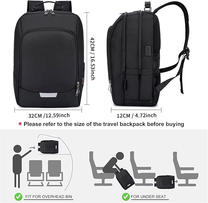 Laptop Backpack for Men & Women - USB Charging Port Anti Theft Water Resistant Business College Backpack Fits 15.6 Inch Laptop,Black 30L