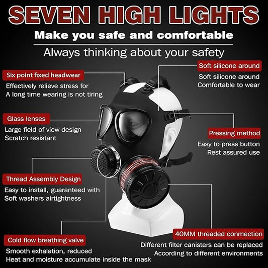 Gas Masks Survival Nuclear and Chemical - Reusable Full Face Respirator Gas Mask with Activated Carbon Filter