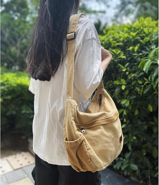 Large Canvas Messenger Bag with Multiple Pockets for Men and Women, Crossbody Shoulder Tote Hobo Laptop Bag