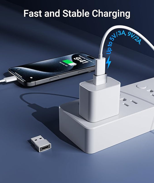 Syntech USB C Female to USB A Male Adapter 3 Pack, Type C Charger Cable Power Adapter Compatible with iPad Air 7, iPhone 17/16/15/14 Pro Max, Apple Watch Series 10/9/8, Samsung Galaxy S20 etc, Silver